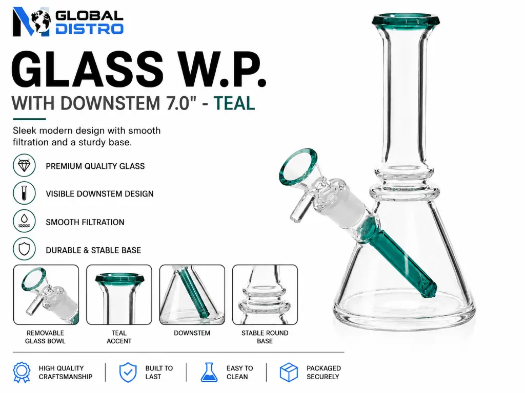 Glass W.P. with Downstem 7.0" - Teal