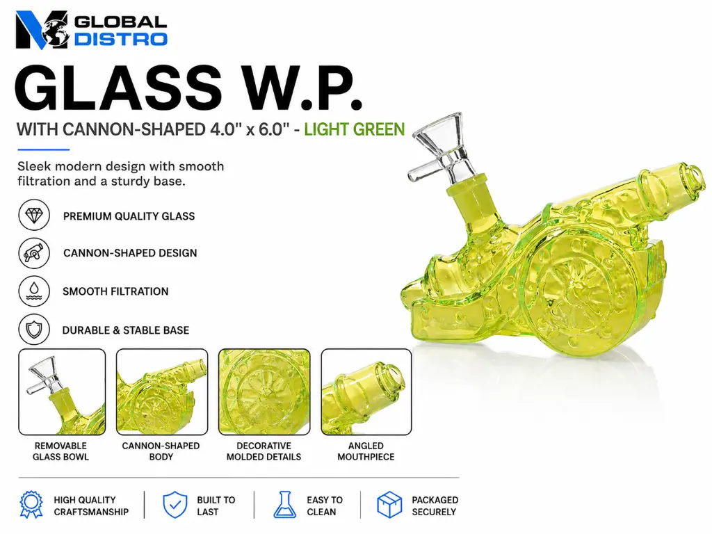 Glass W.P. Cannon-shaped 4.0" x 6.0" - Light Green