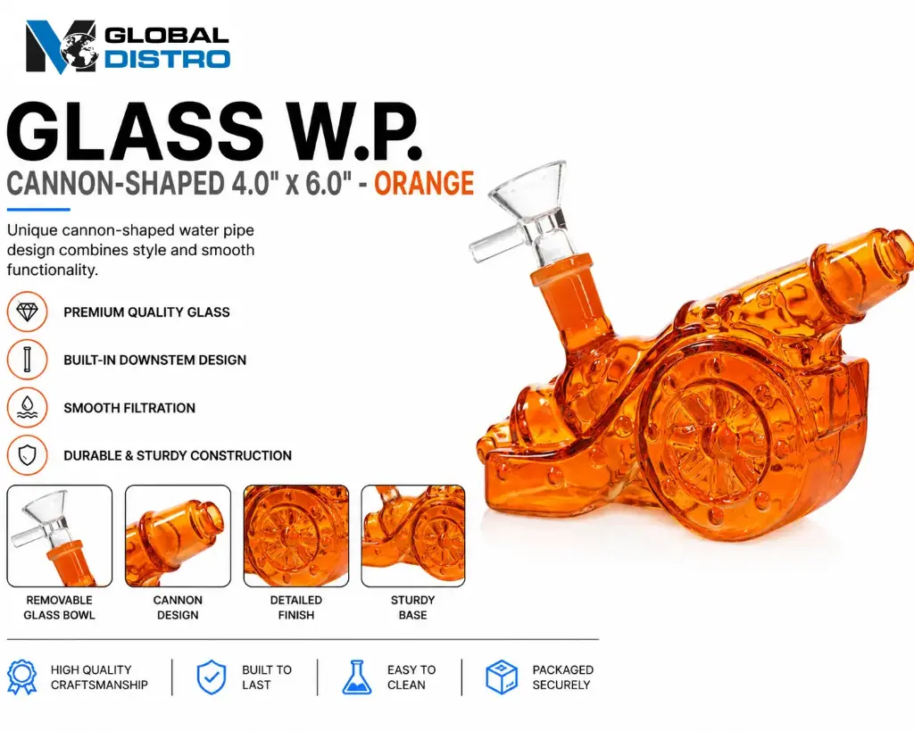 Glass W.P. Cannon-shaped 4.0" x 6.0" - Orange