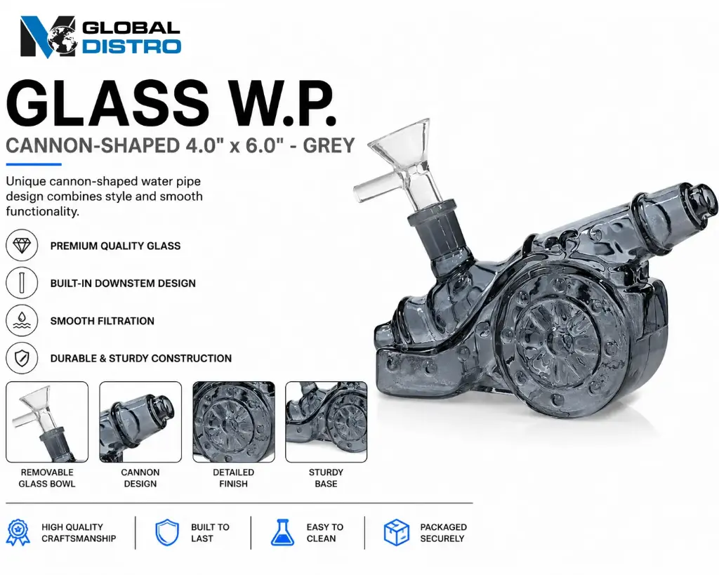 Glass W.P. Cannon-shaped 4.0" x 6.0" - Grey