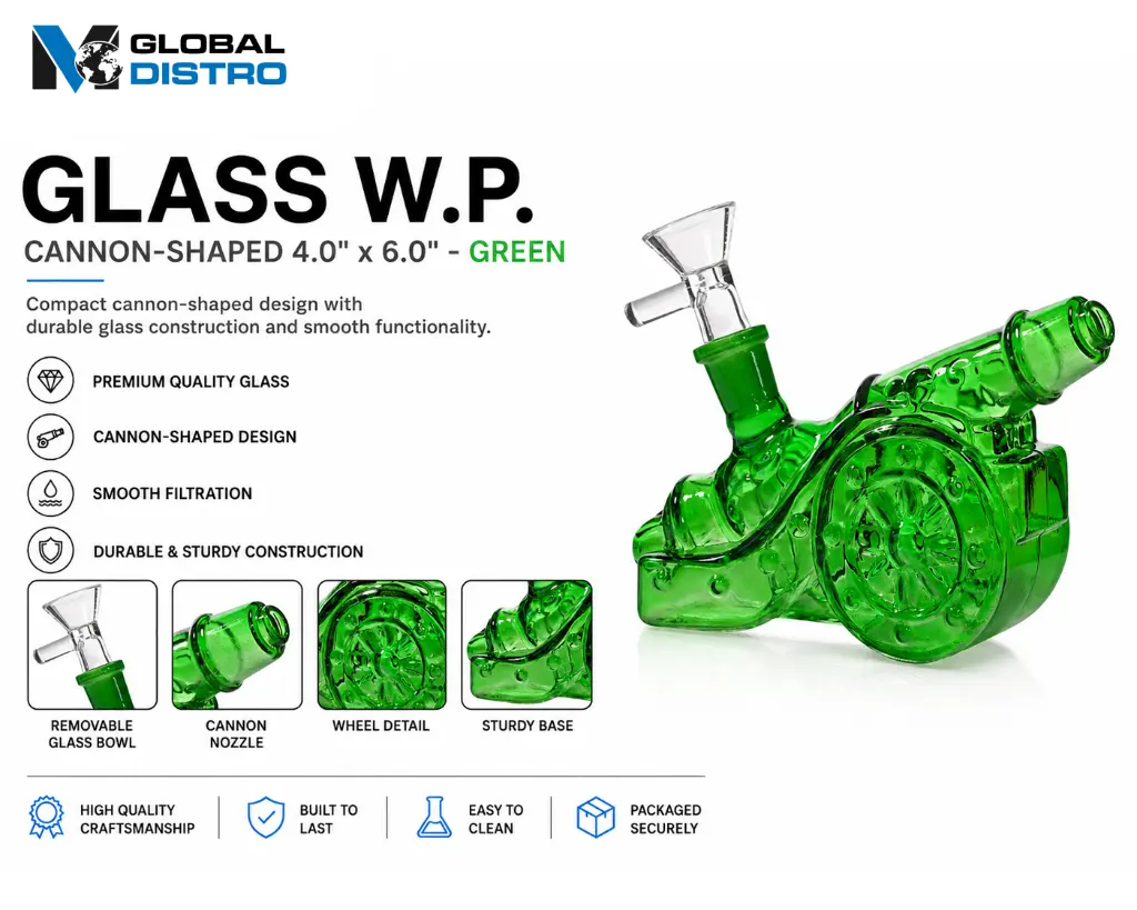 Glass W.P. Cannon-shaped 4.0" x 6.0" - Green