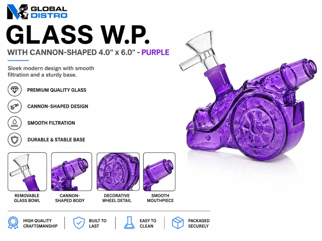 Glass W.P. Cannon-shaped 4.0" x 6.0" - Purple