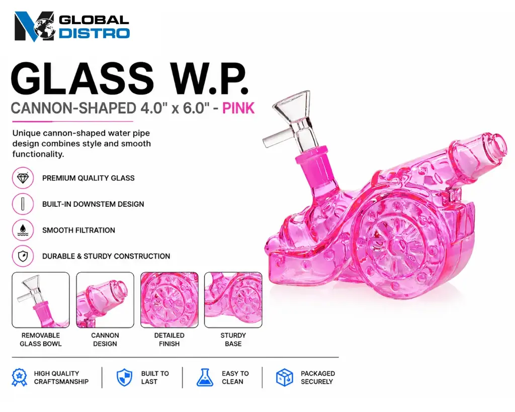 Glass W.P. Cannon-shaped 4.0" x 6.0" - Pink