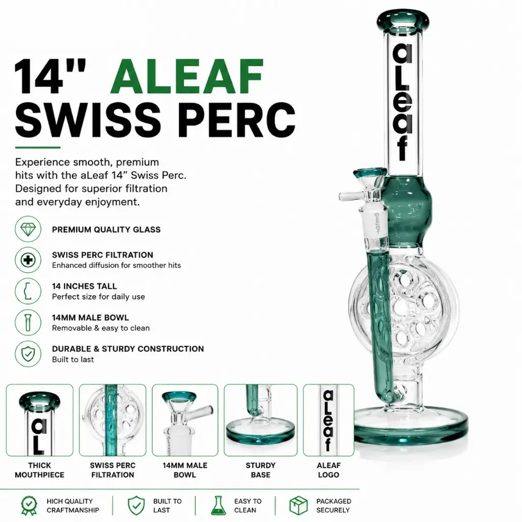 aLeaf Glass 14" SWISS PERC - Teal