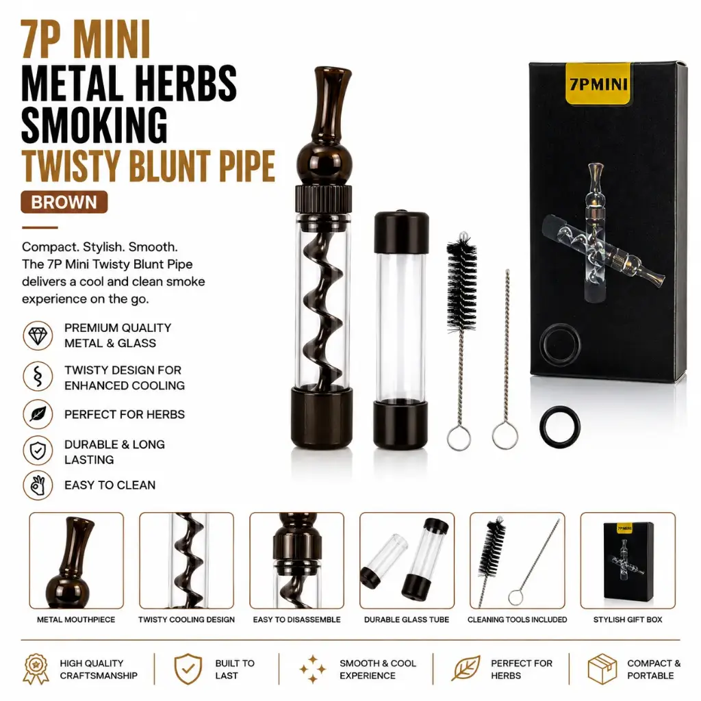 7P Mini Twisty Glass Blunt Pipe - Brown