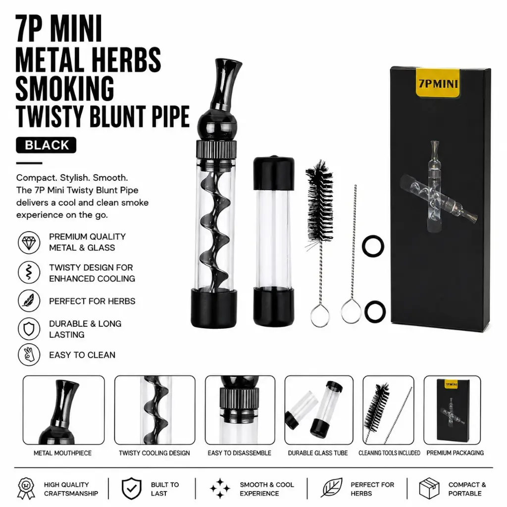 7P Mini Twisty Glass Blunt Pipe - Black