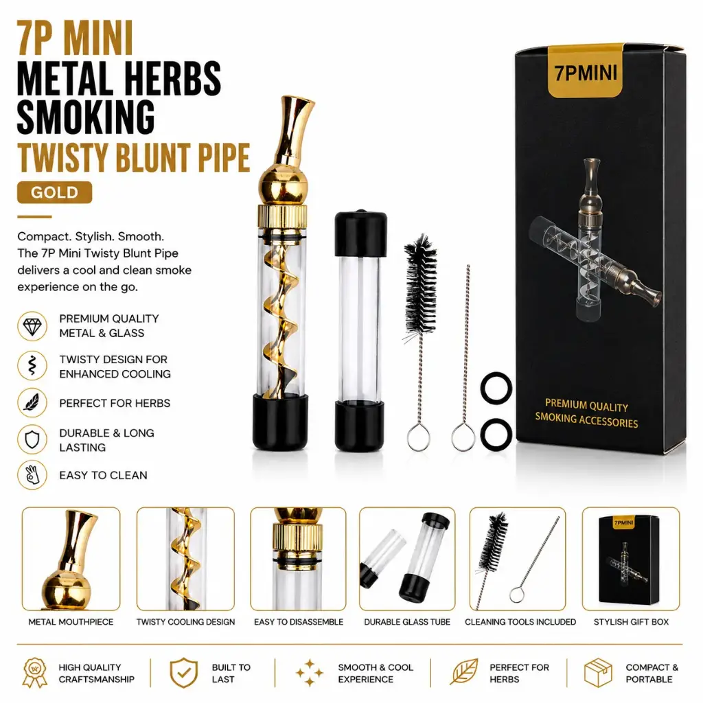 7P Mini Twisty Glass Blunt Pipe - Gold