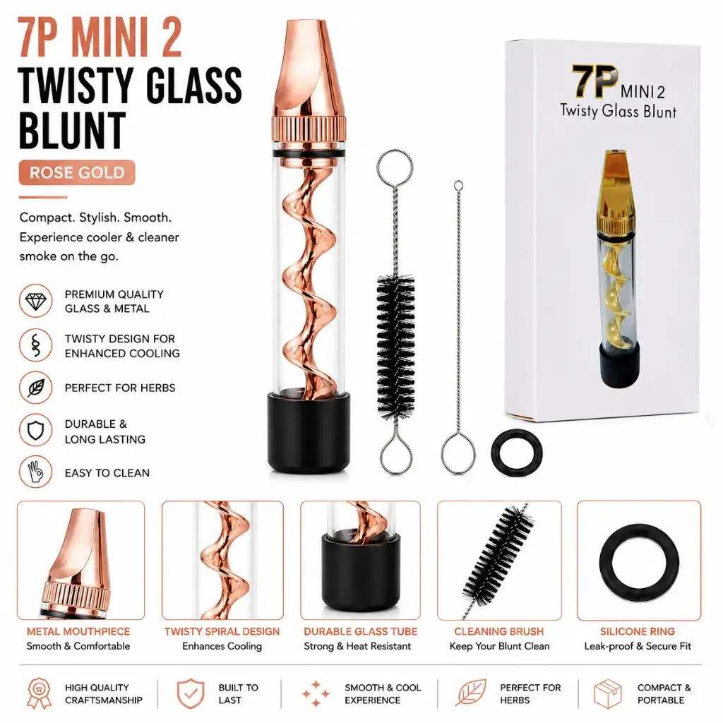 7P Mini 2 Twisty Glass Blunt Pipe - Rose Gold