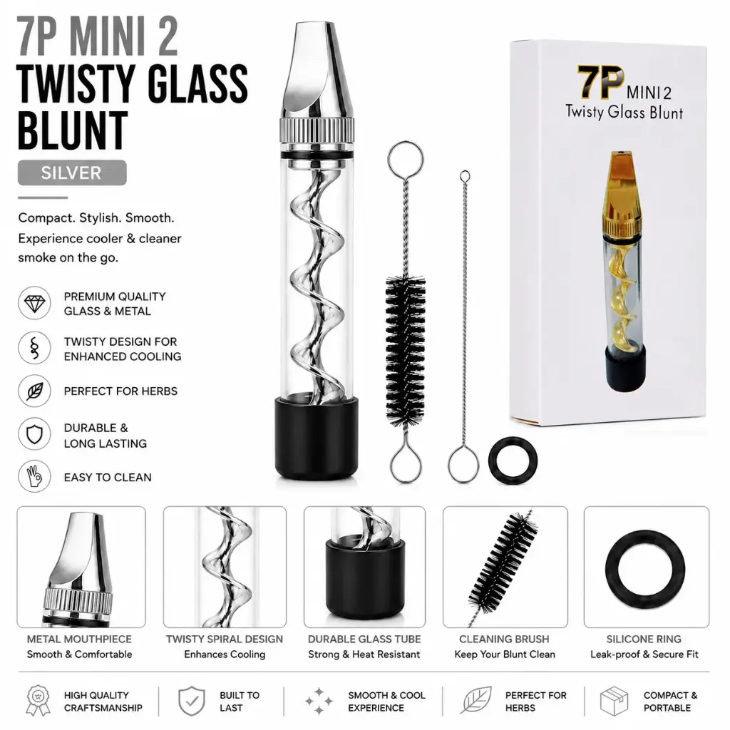 7P Mini 2 Twisty Glass Blunt Pipe - Silver