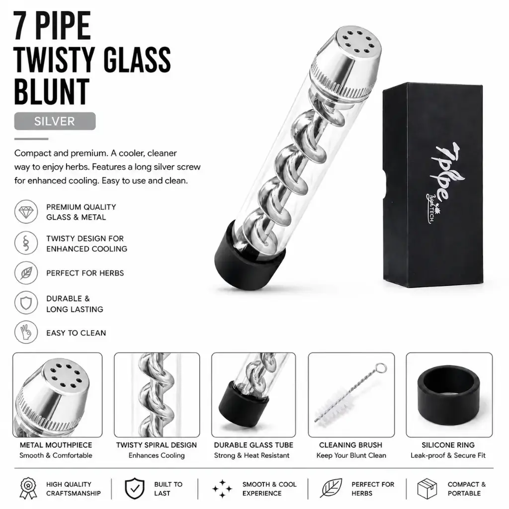 7 Pipe Twisty Glass Blunt Pipe - Silver