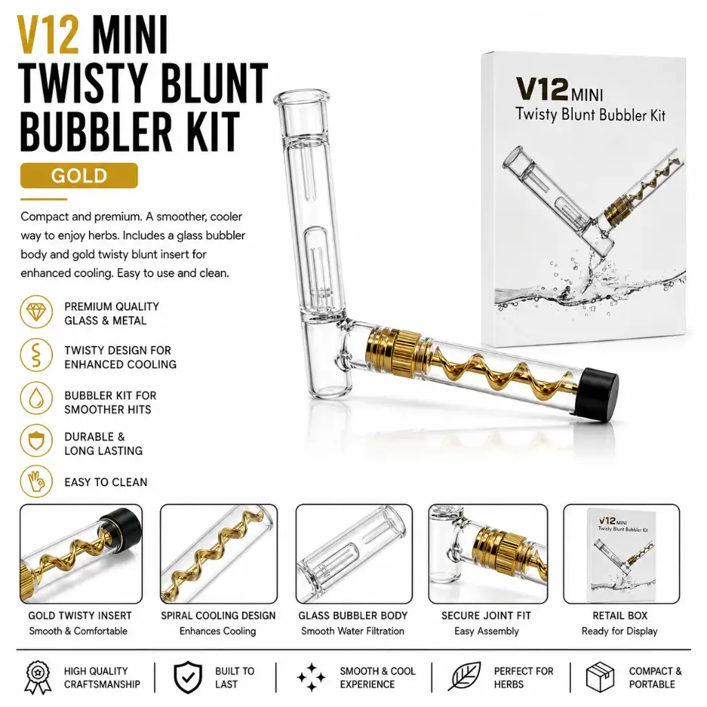 V12 Mini Glass Bubbler - Gold