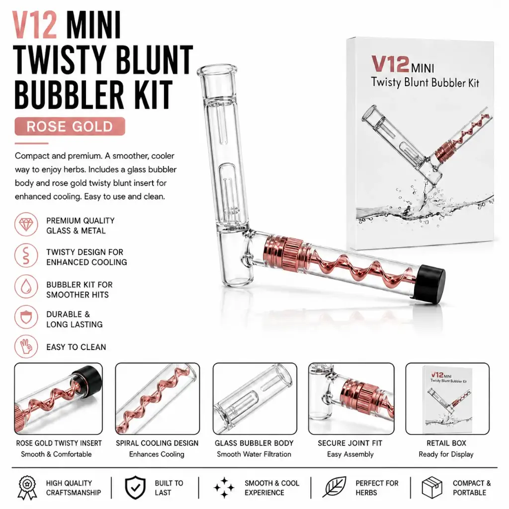 V12 Mini Glass Bubbler - Rose Gold