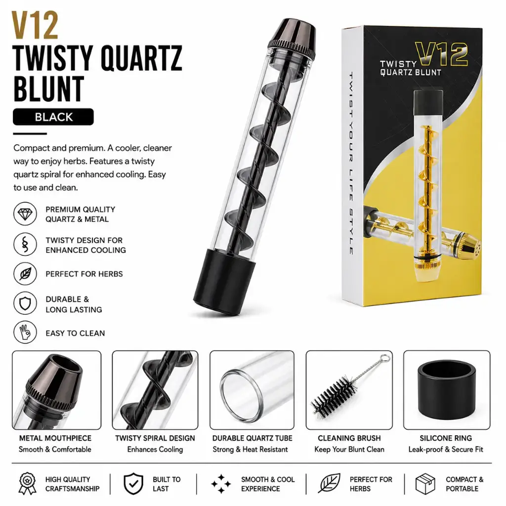 V12 Twisty Glass Blunt Pipe - Black