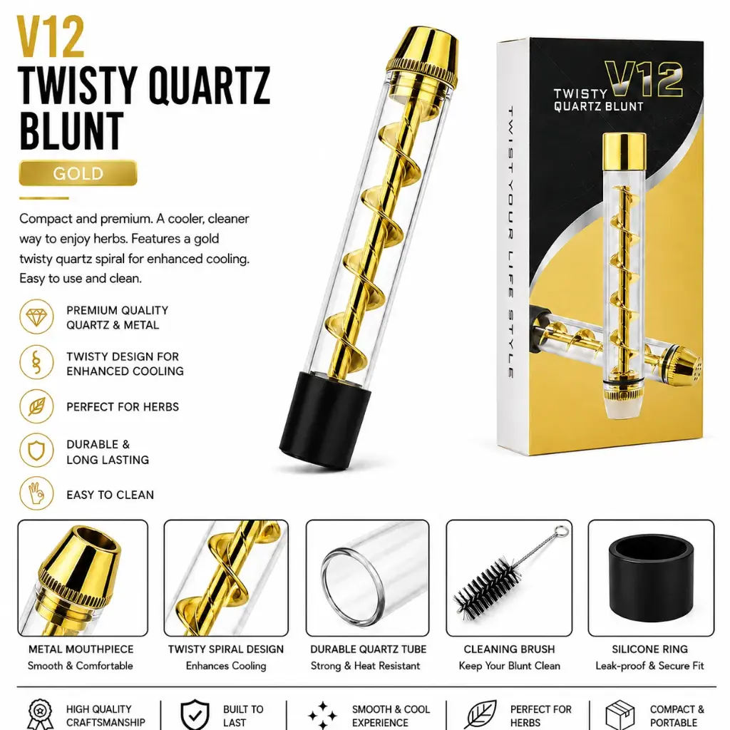 V12 Twisty Glass Blunt Pipe - Gold