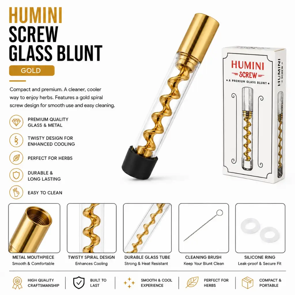 Humini Screw Glass Blunt Pipe - Gold
