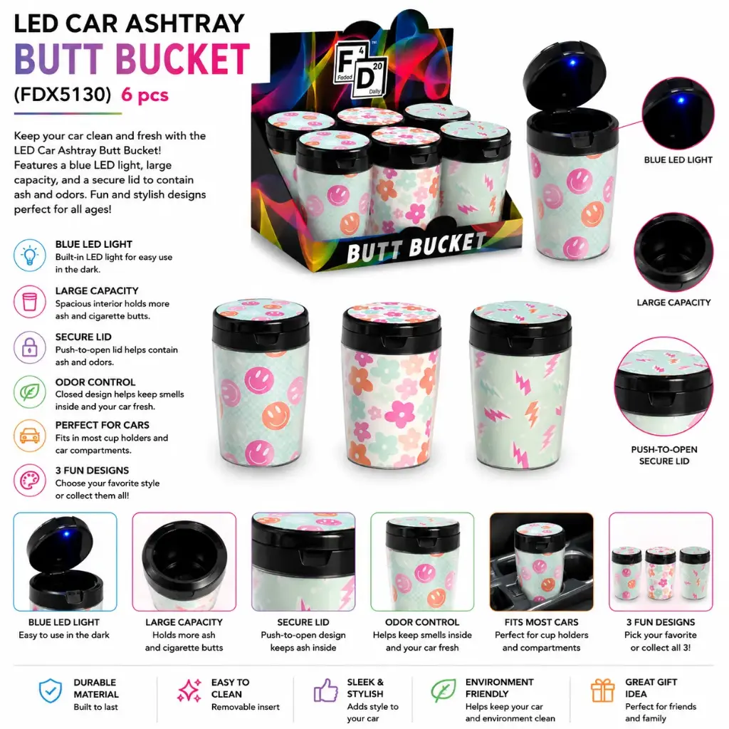 LED CAR ASHTRAY BUTT BUCKET (FDX5130) 6 pcs