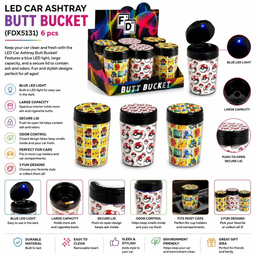 LED CAR ASHTRAY BUTT BUCKET (FDX5131) 6 pcs