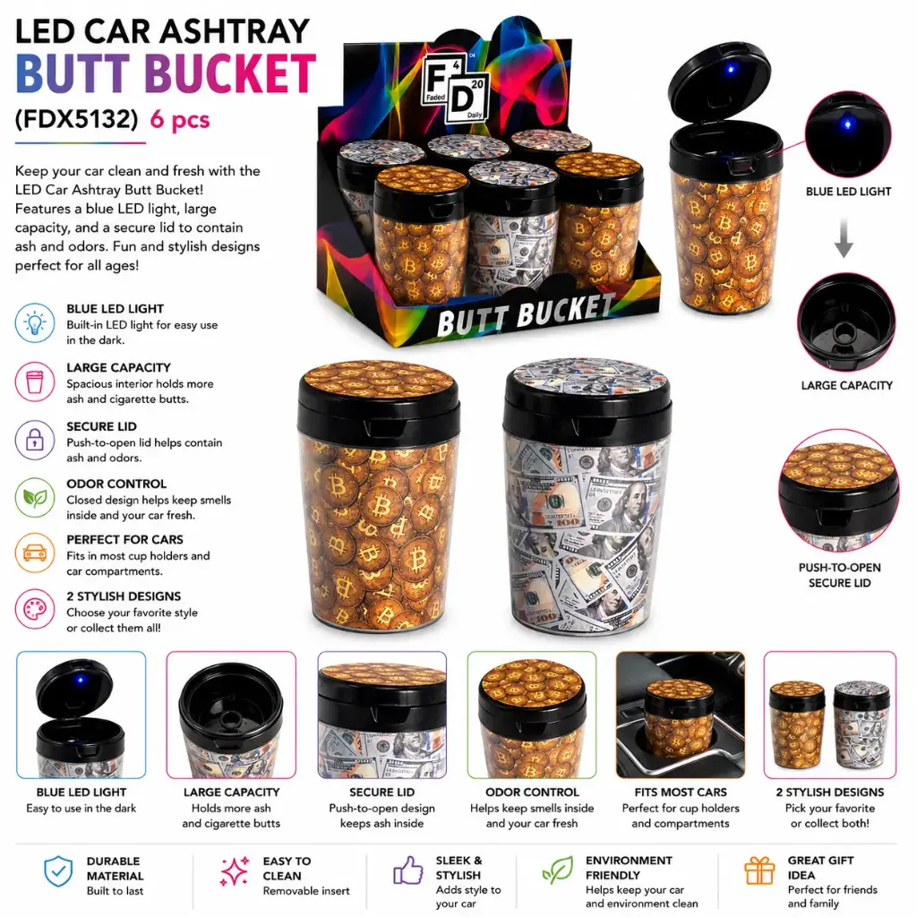 LED CAR ASHTRAY BUTT BUCKET (FDX5132) 6 pcs