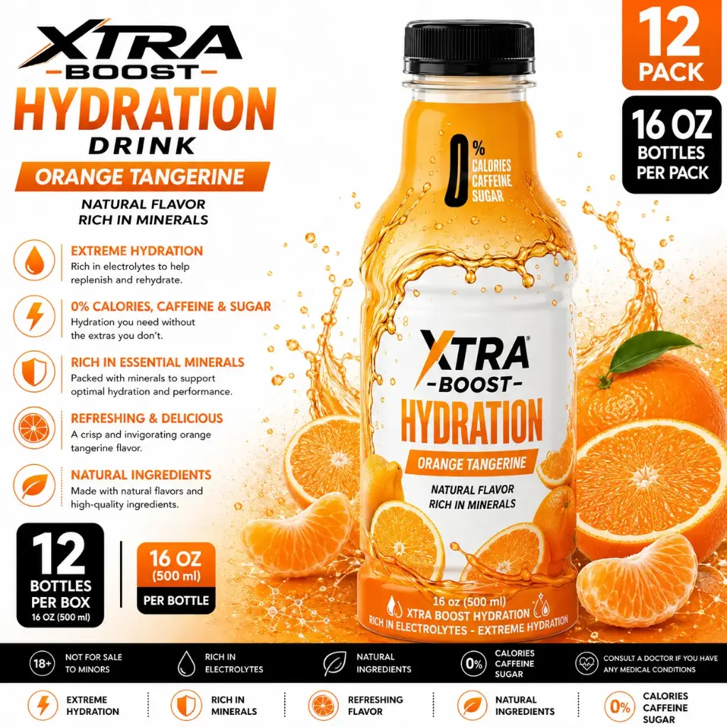 Xtra Boost Hydration Drink (16oz - 500ml) 12 pcs per Box - Orange Tangerine