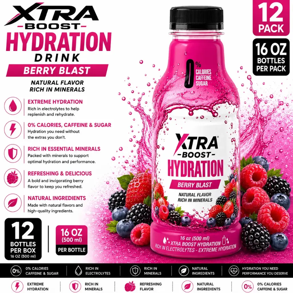 Xtra Boost Hydration Drink (16oz - 500ml) 12 pcs per Box - Berry Blast