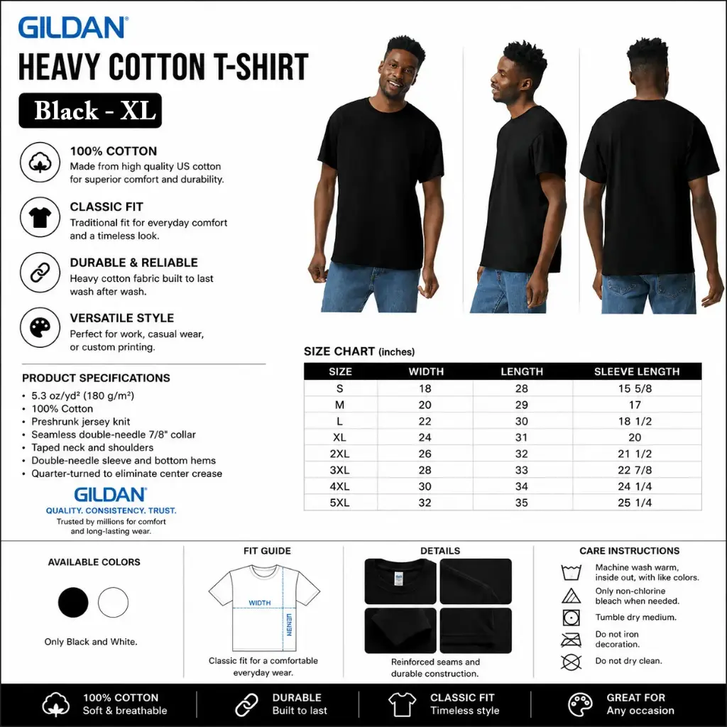 Gildan Heavy Cotton T-shirt / Black - XL (12 per pack)