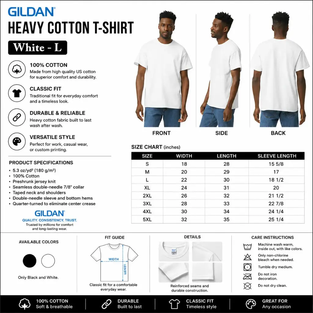 Gildan Heavy Cotton T-shirt / White - L (12 per pack)