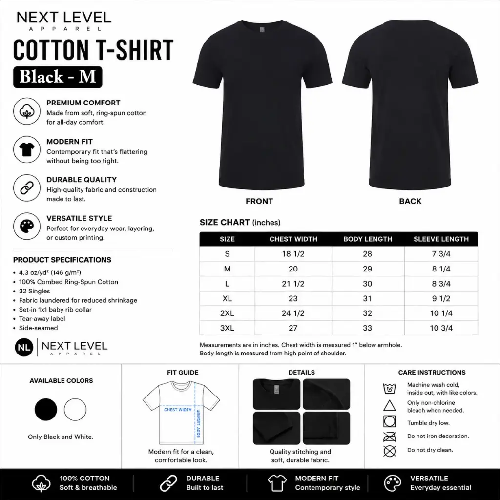 Next Level Apparel Cotton T-shirt / Black - M (12 per pack)