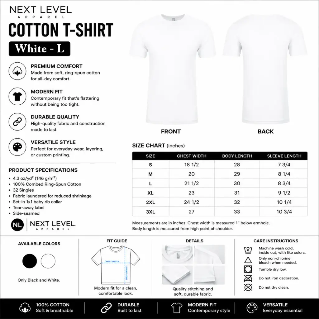 Next Level Apparel Cotton T-shirt / White - L (12 per pack)