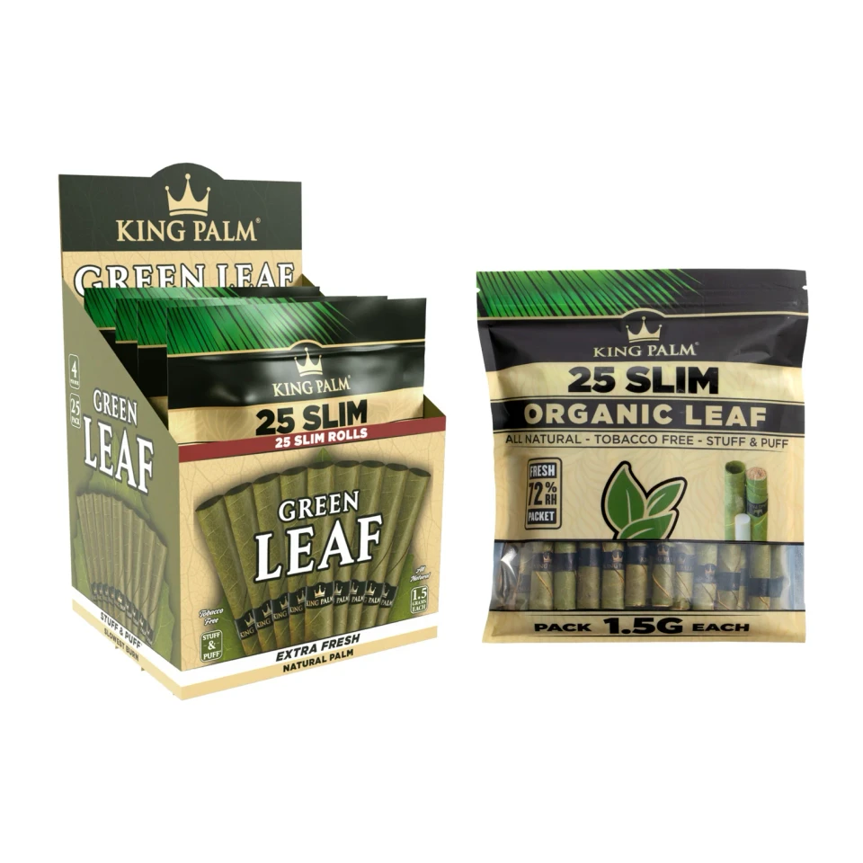 KING PALM Green Leaf Slim Natural 25-Pack 4ct