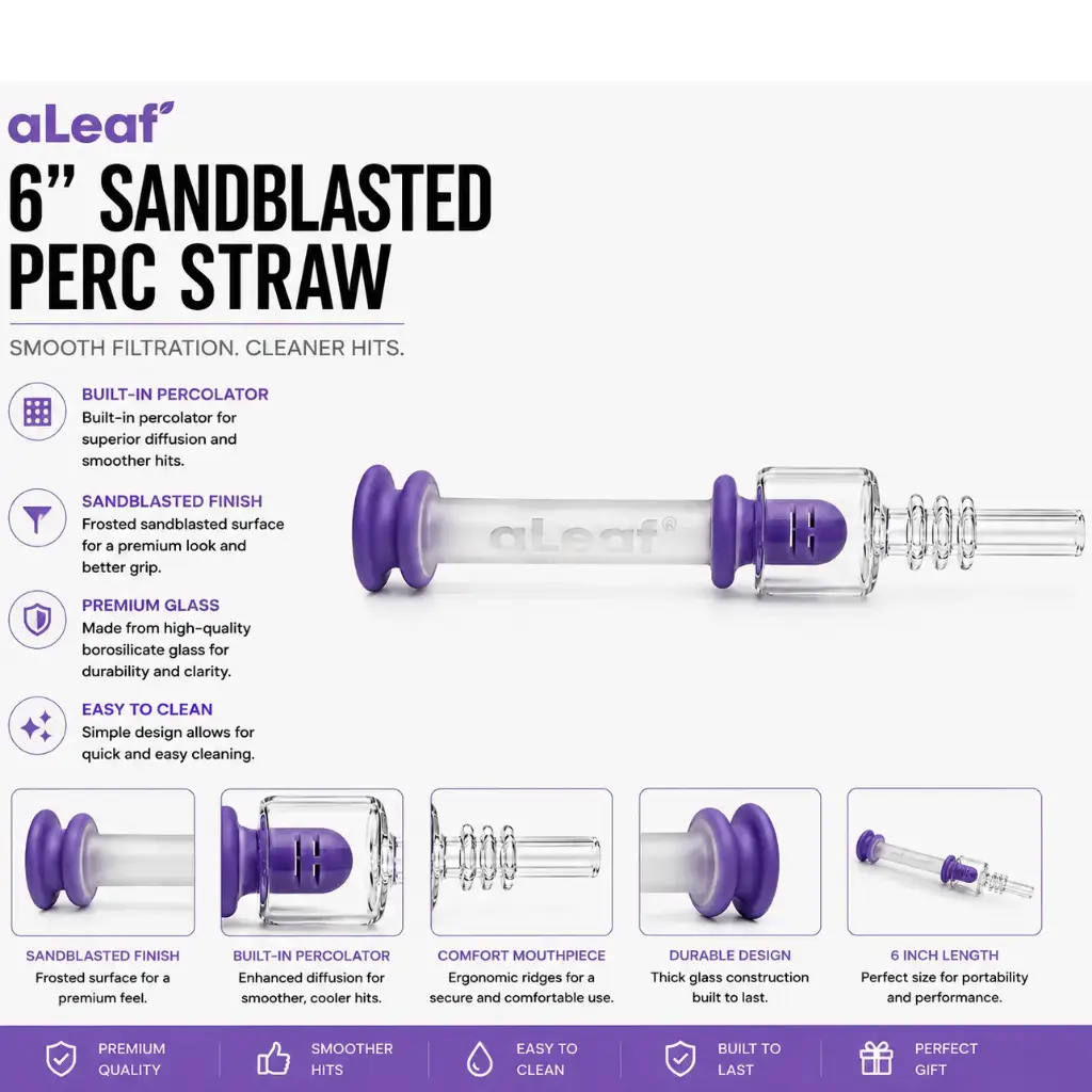 aLeaf 6" SANDBLASTED PERC STRAW - Purple