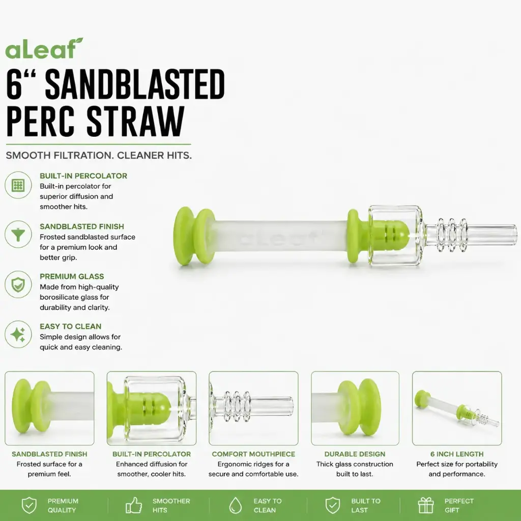 aLeaf 6" SANDBLASTED PERC STRAW - Green