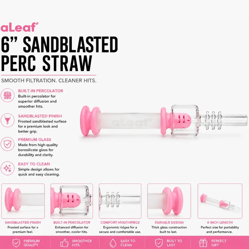 aLeaf 6" SANDBLASTED PERC STRAW - Pink