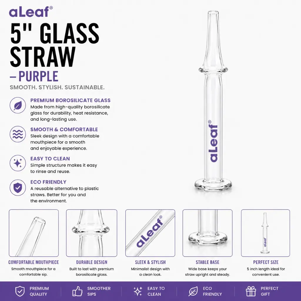 aLeaf 5" GLASS STRAW PURPLE