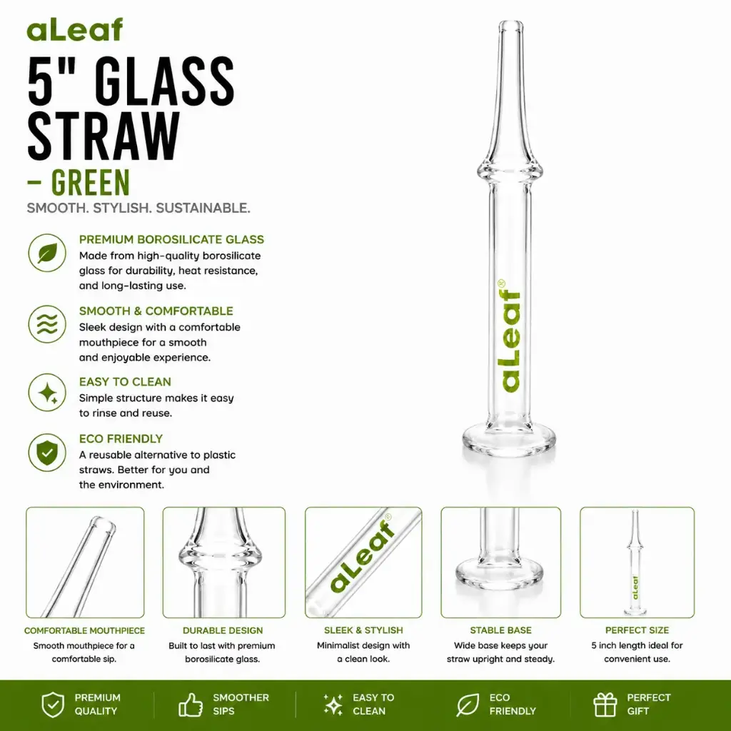 aLeaf 5" GLASS STRAW GREEN
