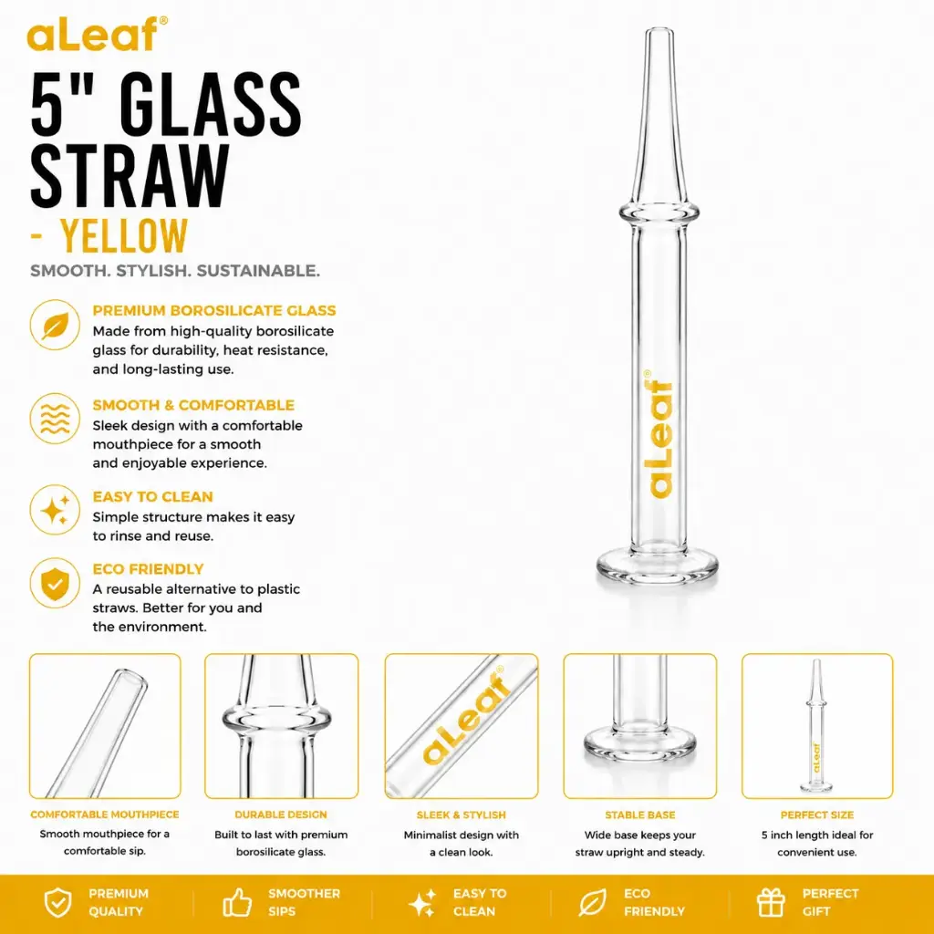 aLeaf 5" GLASS STRAW YELLOW