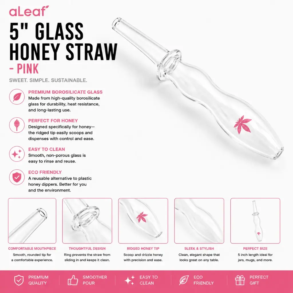 aLeaf 5" GLASS HONEY STRAW PINK