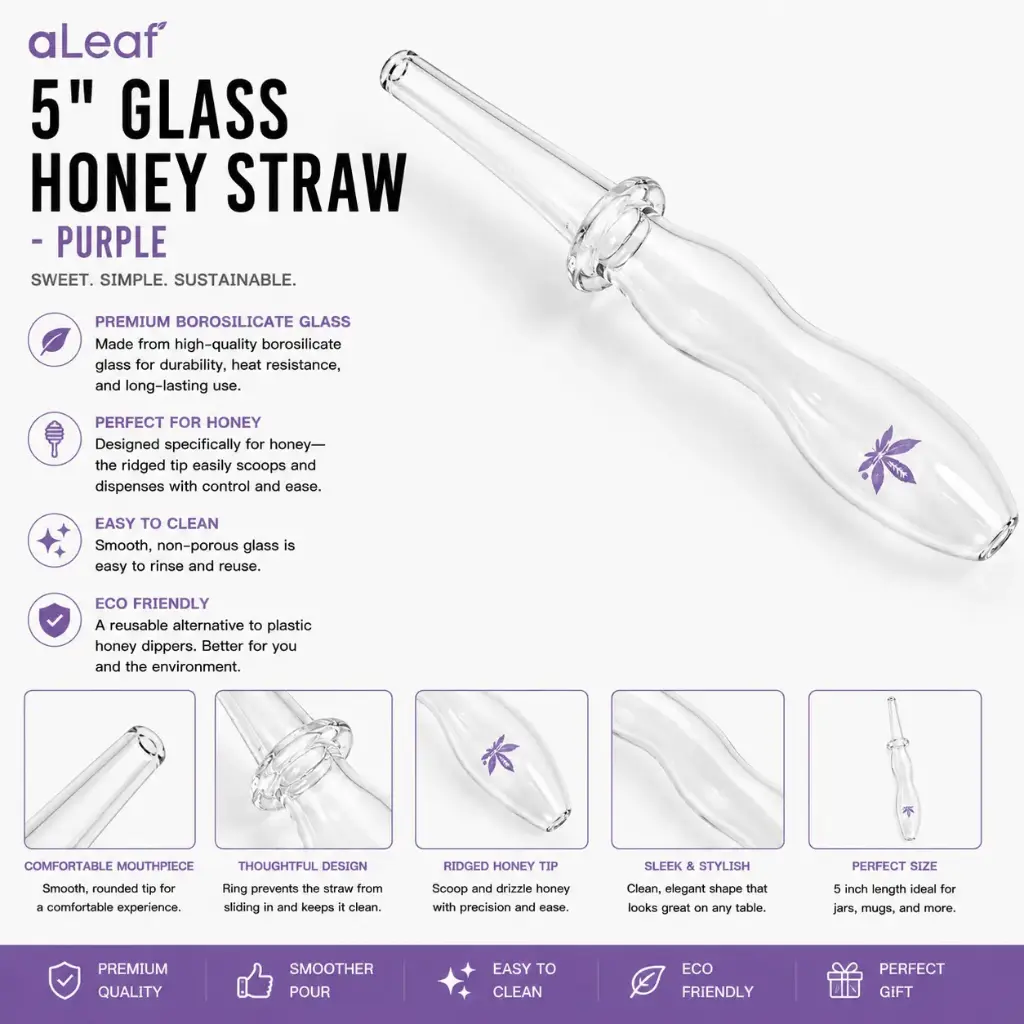 aLeaf 5" GLASS HONEY STRAW PURPLE