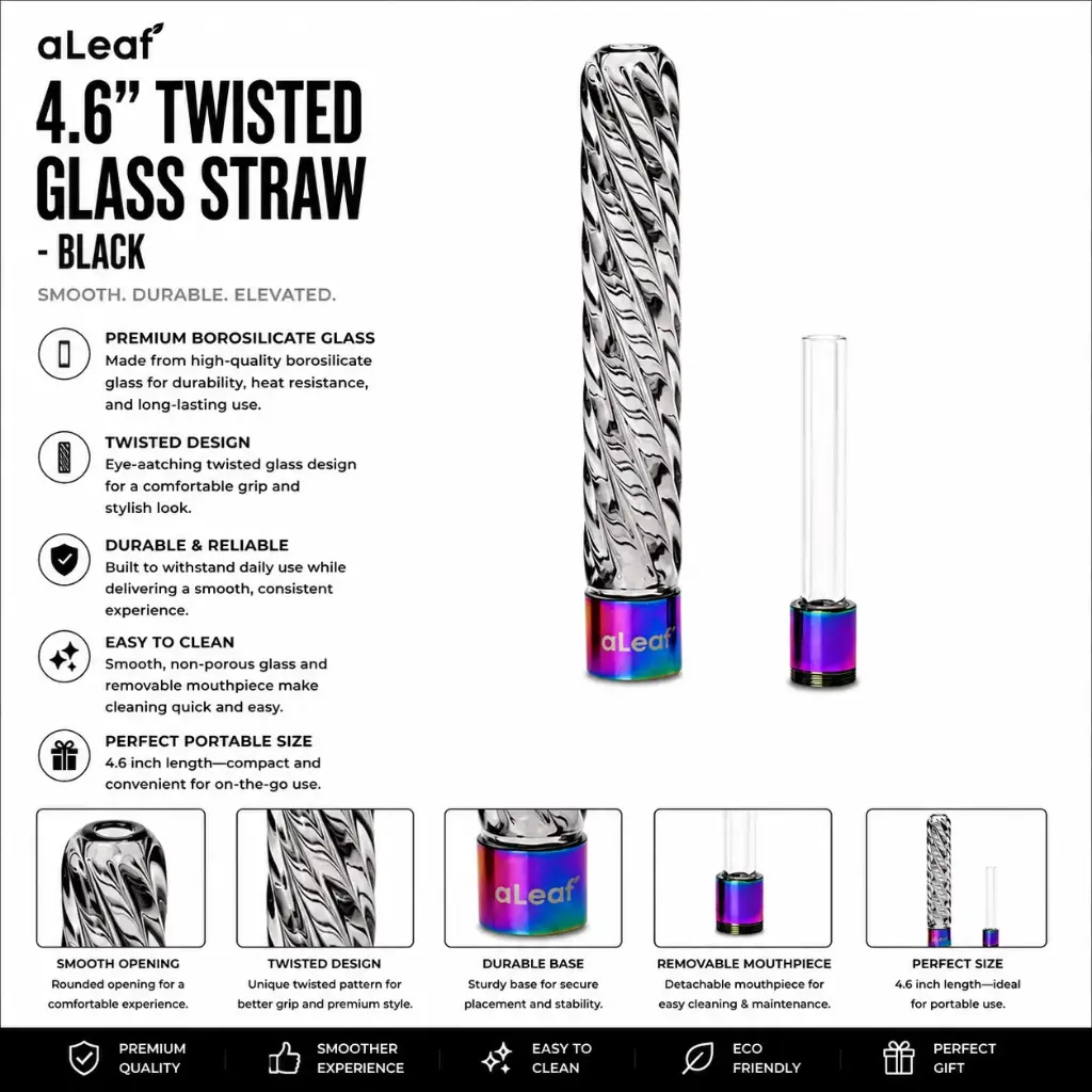 aLeaf 4.6" TWISTED GLASS STRAW BLACK