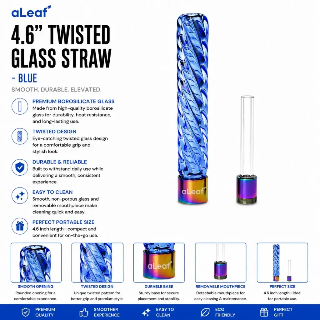 aLeaf 4.6" TWISTED GLASS STRAW BLUE