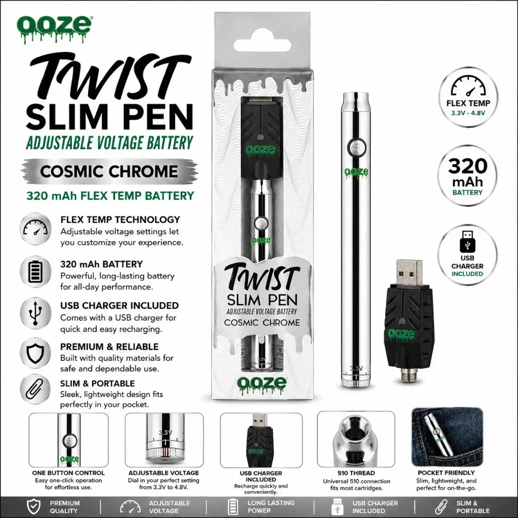 Ooze Twist Slim Pen – 320 mAh Flex - Cosmic Chrome