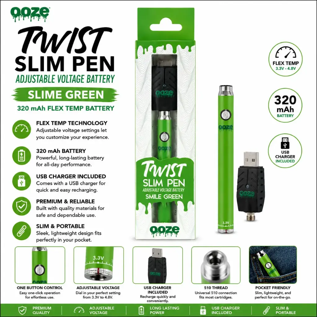 Ooze Twist Slim Pen – 320 mAh Flex - Smile Green