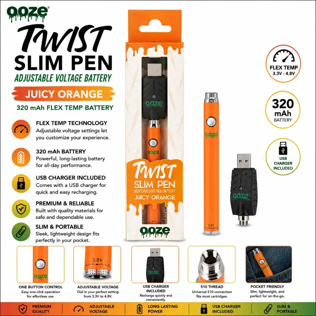 Ooze Twist Slim Pen – 320 mAh Flex - Juicy Orange