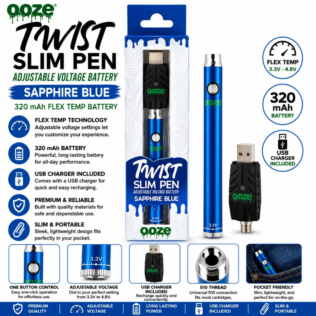 Ooze Twist Slim Pen – 320 mAh Flex - Sapphire Blue