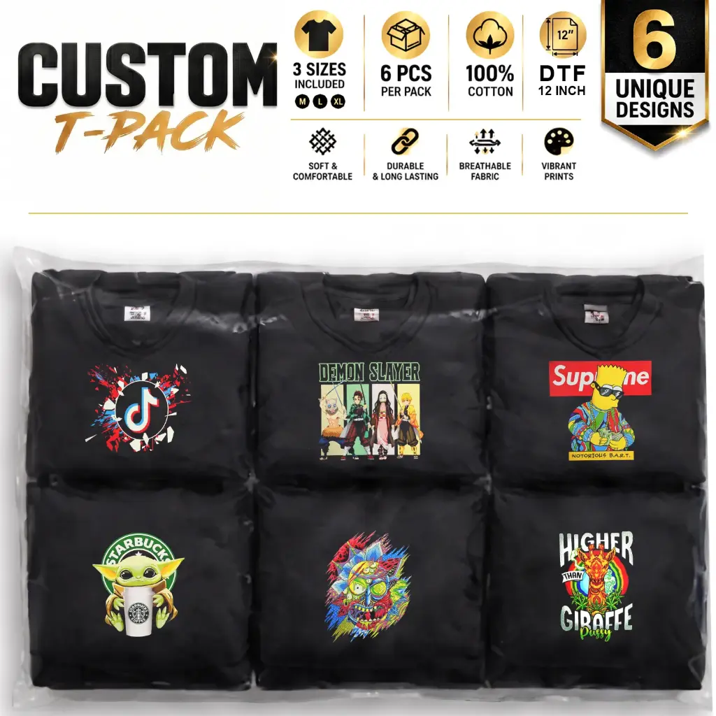 Custom T-Pack | 6-Pack | 12" DTF Prints | M/L/XL Mix