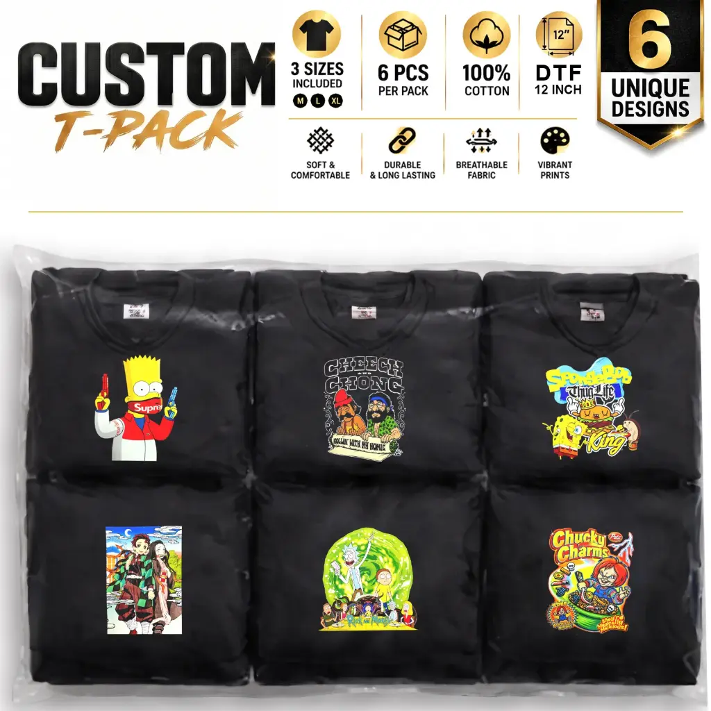 Custom T-Pack | 6-Pack | 12" DTF Prints | M/L/XL Mix