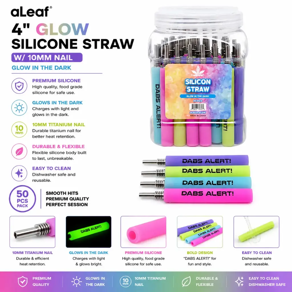 4" GLOW SILICONE STRAW W/10MM NAIL (50 pcs)
