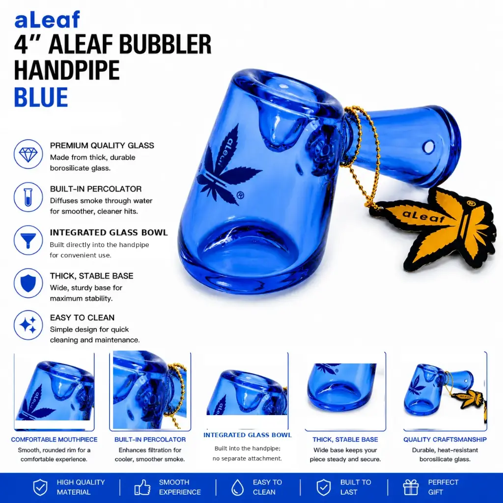 4" ALEAF BUBBLER HANDPIPE BLUE