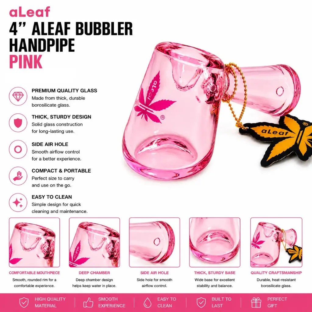 4" ALEAF BUBBLER HANDPIPE PINK