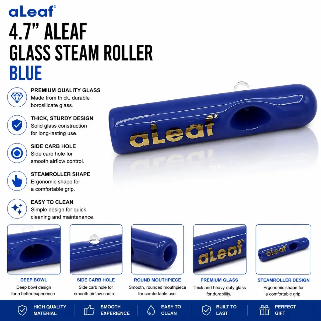 4.7" ALEAF GLASS STEAM ROLLER Blue