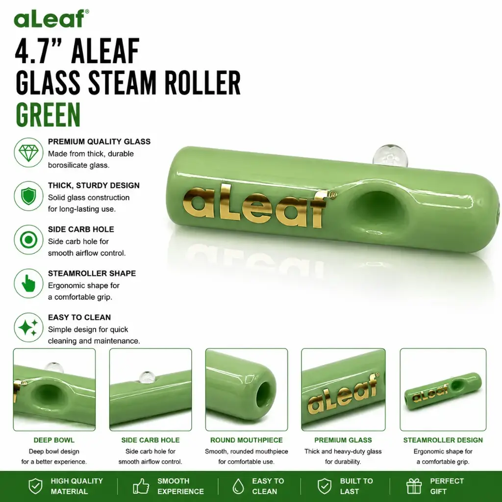 4.7" ALEAF GLASS STEAM ROLLER Green